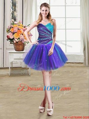 Beautiful Multi-color Tulle Lace Up Club Wear Sleeveless Mini Length Beading and Ruffles