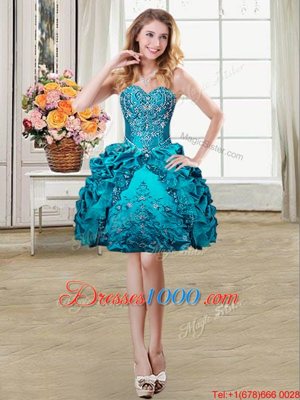 Pick Ups Ball Gowns Cocktail Dresses Teal Sweetheart Organza and Taffeta Sleeveless Mini Length Lace Up