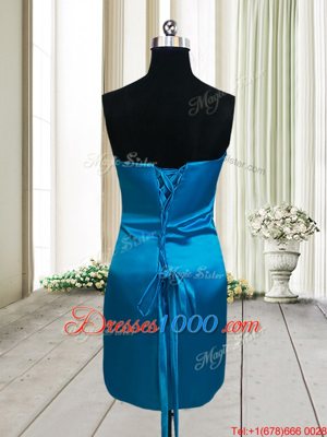 Romantic Teal Lace Up Homecoming Dress Ruching Sleeveless Mini Length