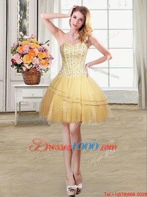 Wonderful Gold Sleeveless Beading and Sequins Mini Length Cocktail Dresses