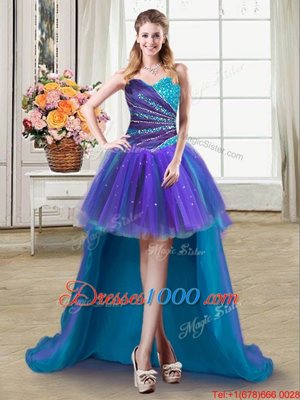 Multi-color Ball Gowns Beading and Ruffles Pageant Dress Toddler Lace Up Tulle Sleeveless High Low