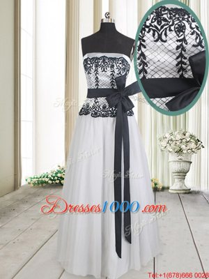 White And Black Strapless Zipper Lace and Bowknot Sleeveless