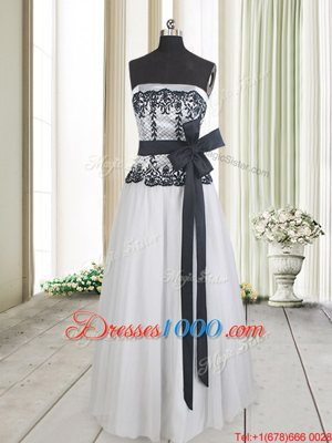 White And Black Strapless Zipper Lace and Bowknot Sleeveless