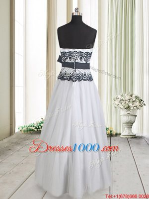 White And Black Strapless Zipper Lace and Bowknot Sleeveless