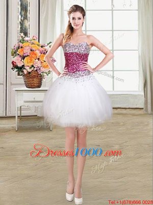 Most Popular Beading Pageant Dress White Lace Up Sleeveless Mini Length