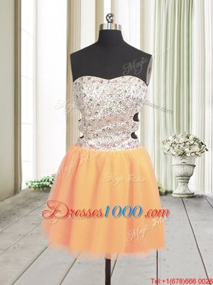 Wonderful Sleeveless Mini Length Beading and Sequins Zipper Homecoming Dress with Orange