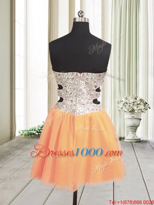 Wonderful Sleeveless Mini Length Beading and Sequins Zipper Homecoming Dress with Orange