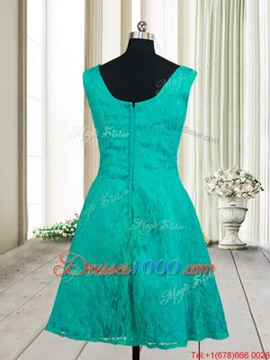 Hot Selling Square Sleeveless Mini Length Lace Zipper Evening Dress with Turquoise