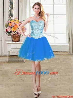 Sweetheart Sleeveless Lace Up Red Carpet Gowns Blue Organza