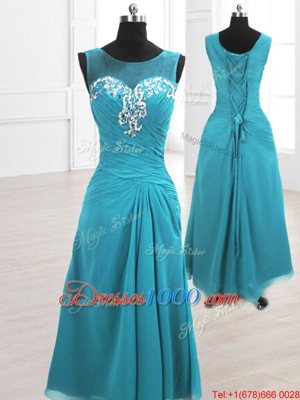 Floor Length Teal Homecoming Dress Online Scoop Sleeveless Lace Up