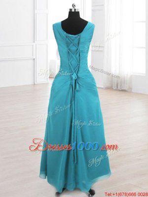 Floor Length Teal Homecoming Dress Online Scoop Sleeveless Lace Up