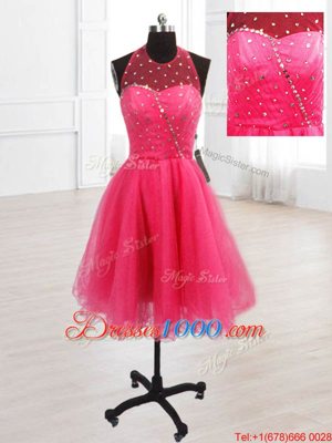 Knee Length Lace Up Hot Pink and In for Prom and Party with Sequins
