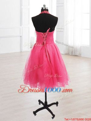 Knee Length Lace Up Hot Pink and In for Prom and Party with Sequins