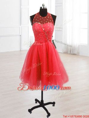 Watermelon Red Organza Lace Up Homecoming Party Dress Sleeveless Knee Length Sequins