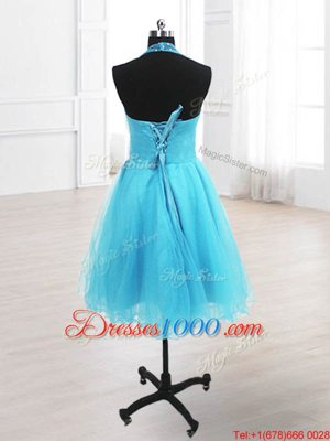 Organza High-neck Sleeveless Lace Up Ruffles Homecoming Dress Online in Baby Blue