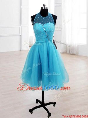Organza High-neck Sleeveless Lace Up Ruffles Homecoming Dress Online in Baby Blue