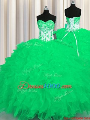 Organza Sleeveless Floor Length Sweet 16 Dresses and Appliques and Ruffles