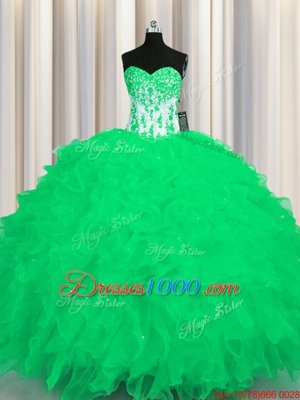 Organza Sleeveless Floor Length Sweet 16 Dresses and Appliques and Ruffles