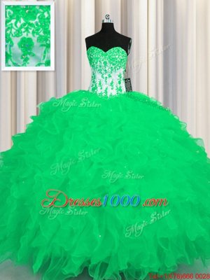 Organza Sleeveless Floor Length Sweet 16 Dresses and Appliques and Ruffles