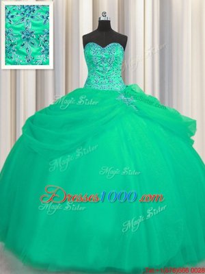 Big Puffy Tulle Sleeveless Floor Length Sweet 16 Quinceanera Dress and Beading