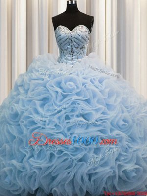 Rolling Flowers Baby Blue Vestidos de Quinceanera Military Ball and Sweet 16 and Quinceanera and For with Beading and Pick Ups Sweetheart Sleeveless Brush Train Lace Up