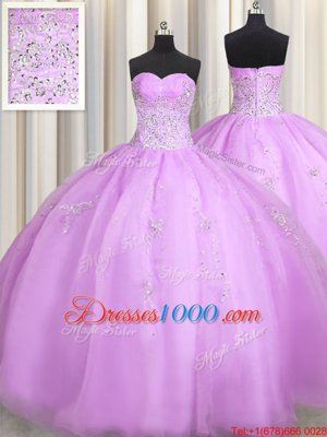 Pretty Lilac Sleeveless Beading and Appliques Floor Length 15th Birthday Dress