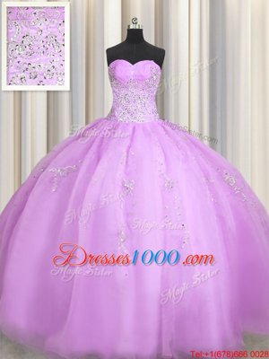 Pretty Lilac Sleeveless Beading and Appliques Floor Length 15th Birthday Dress