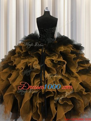 Customized Floor Length Purple Quince Ball Gowns Organza and Taffeta Sleeveless Beading and Appliques and Ruffles