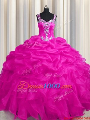 Flare See Through Zipper Up Sleeveless Appliques and Ruffles and Ruffled Layers Zipper Quince Ball Gowns