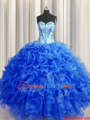 Sweetheart Sleeveless Tulle Sweet 16 Quinceanera Dress Beading Brush Train Lace Up