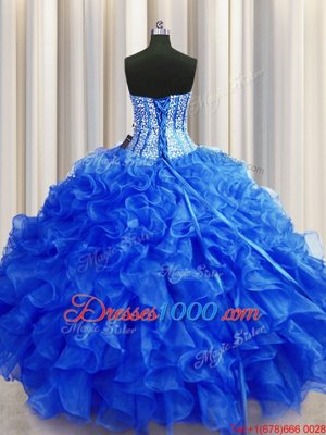 Sweetheart Sleeveless Tulle Sweet 16 Quinceanera Dress Beading Brush Train Lace Up