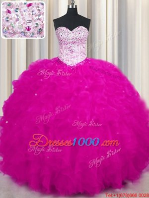 Sweetheart Sleeveless Tulle Sweet 16 Quinceanera Dress Beading Brush Train Lace Up