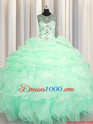 Hot Sale Bling-bling Really Puffy Ball Gowns Quinceanera Gowns Peach Sweetheart Tulle Sleeveless Floor Length Lace Up