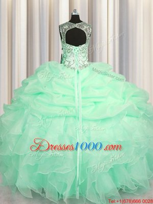 Hot Sale Bling-bling Really Puffy Ball Gowns Quinceanera Gowns Peach Sweetheart Tulle Sleeveless Floor Length Lace Up