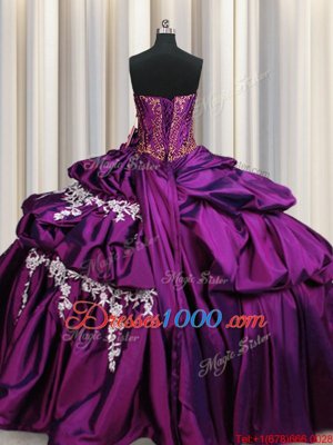 Ball Gowns Sweet 16 Quinceanera Dress Purple Sweetheart Taffeta Sleeveless Floor Length Lace Up