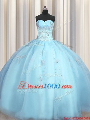 Glorious Big Puffy Baby Blue Sleeveless Beading and Appliques Floor Length Quinceanera Dress