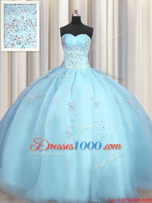 Glorious Big Puffy Baby Blue Sleeveless Beading and Appliques Floor Length Quinceanera Dress