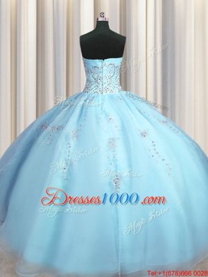 Glorious Big Puffy Baby Blue Sleeveless Beading and Appliques Floor Length Quinceanera Dress