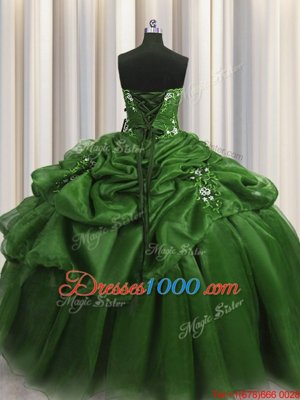 Smart Sweetheart Sleeveless Vestidos de Quinceanera Floor Length Beading and Appliques and Pick Ups Green Organza