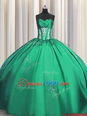 Turquoise Taffeta Lace Up Sweetheart Short Sleeves Floor Length Quinceanera Gowns Beading and Appliques and Ruching