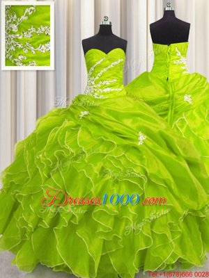 Sleeveless Organza Floor Length Lace Up Ball Gown Prom Dress in for with Beading and Appliques and Ruffles