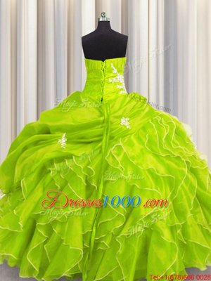 Sleeveless Organza Floor Length Lace Up Ball Gown Prom Dress in for with Beading and Appliques and Ruffles
