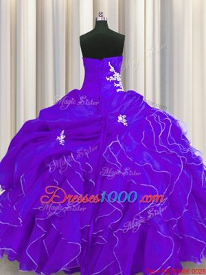 Purple Ball Gowns Beading and Appliques and Ruffles Vestidos de Quinceanera Lace Up Organza Sleeveless Floor Length