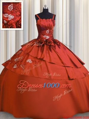 Sophisticated Rust Red Sleeveless Floor Length Beading and Embroidery Lace Up Sweet 16 Dress