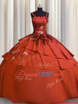 Sophisticated Rust Red Sleeveless Floor Length Beading and Embroidery Lace Up Sweet 16 Dress