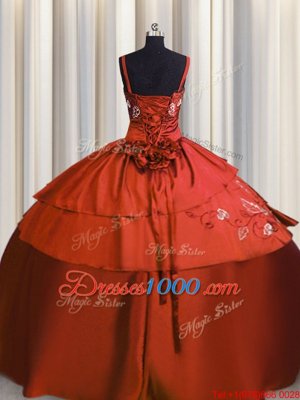 Sophisticated Rust Red Sleeveless Floor Length Beading and Embroidery Lace Up Sweet 16 Dress