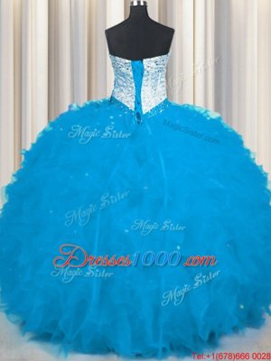 Custom Design Baby Blue Sweetheart Neckline Beading and Ruffles Quinceanera Dresses Sleeveless Lace Up