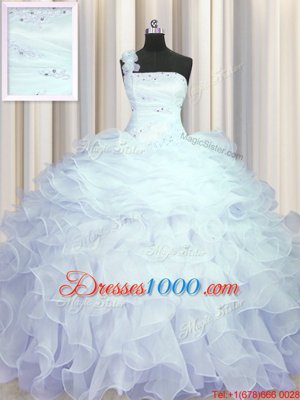 One Shoulder Sleeveless Organza Quinceanera Dresses Beading and Ruffles Zipper