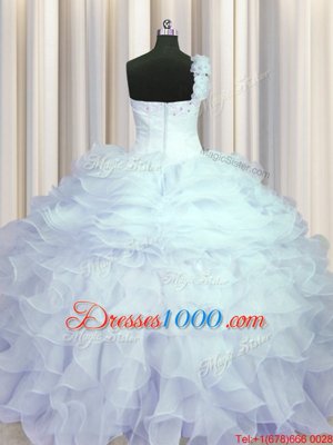 One Shoulder Sleeveless Organza Quinceanera Dresses Beading and Ruffles Zipper