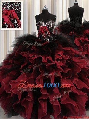 Glorious Red And Black Sweetheart Lace Up Beading and Ruffles Sweet 16 Dresses Sleeveless